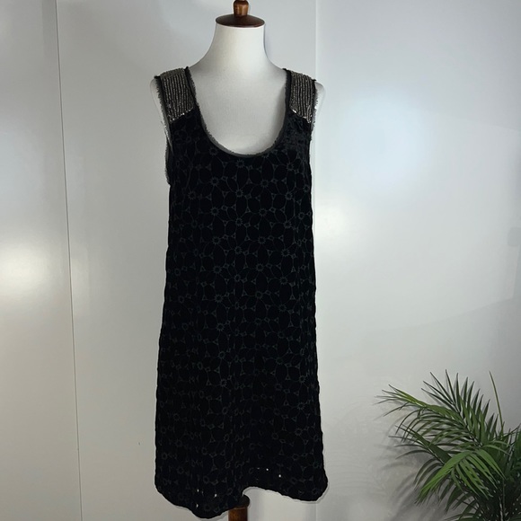 FREE PEOPLE black velvet beaded neck shift dress - Picture 5 of 16